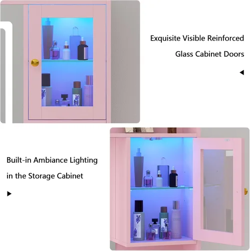 Vista 7 de CSZZD Escritorio de tocador con espejo iluminado LED, mesa de tocador de maquillaje de 41.3 pulgadas con toma de corriente y 6 cajones y estantes
