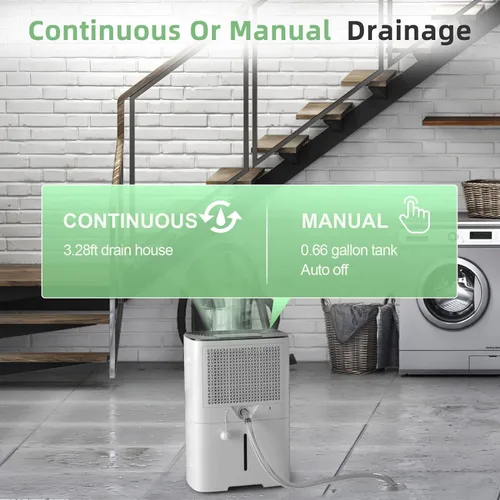 Vista 6 de HOGARLABS Deshumidificadores inteligentes para el hogar y sótanos, con 3 modos de funcionamiento, protección contra desbordamiento, deshumidificador