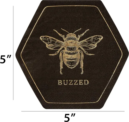 Vista 5 de C.R. Gibson Honeycomb Hive - Servilletas para bebidas de lámina dorada, 20 unidades (TW4-25361)