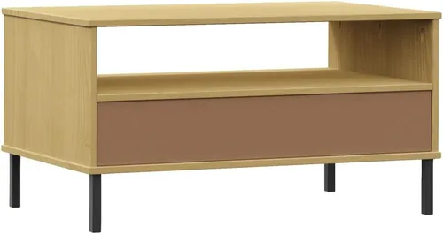 Vista 8 de Coffee Table with Metal Legs Brown 33.5"x19.7"x17.7" Solid Wood OSLO Large Coffee Table Living Room Tables Mesa De Centro Para Sala Mesas De Centro