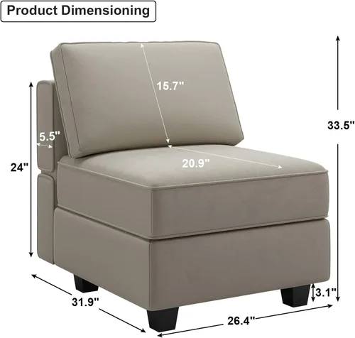 Vista 29 de Belffin Sofá modular Módulo medio con almacenamiento Accent Silla sin brazos para sofá modular seccional terciopelo negro