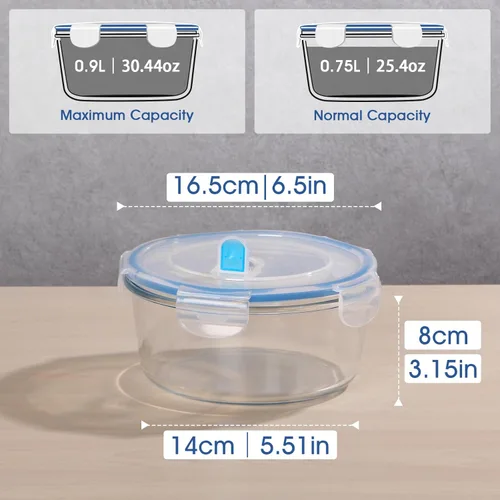 Vista 2 de NUTRIUPS Recipientes de vidrio para preparación de comidas de 30 onzas/30.4 fl oz con tapas, recipientes de almacenamiento de alimentos de 3.8