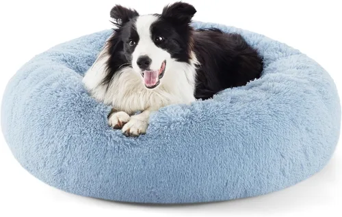 Vista 17 de Bedsure - Cama calmante para perros pequeños y medianos, lavable, con forma de dona, antideslizante, afelpada, esponjosa, pelo sintético, cama