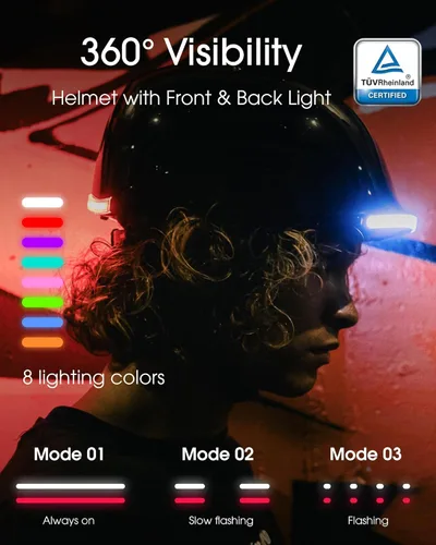 Vista 2 de Lumos Nyxel Smart Bike Helmet, Customizable Front and Back LED Lights with Turn Signals, 360° Visibility App Controlled Comfortable & Lightweight