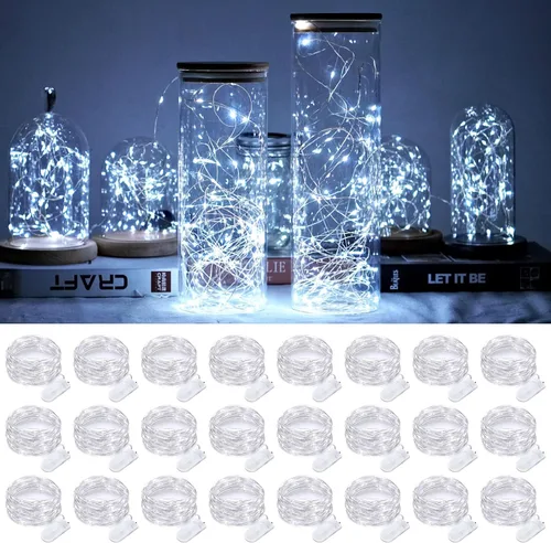 SmilingTown Guirnalda de luces de hadas a pilas, paquete de 24 unidades, 20 luces LED de 7.2 pies, alambre de cobre de luciérnaga estrellada para