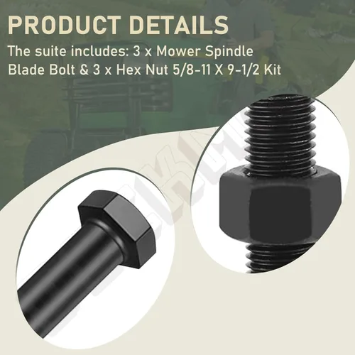 Vista 7 de 04001-41 04020-09 Perno de hoja de husillo de cortacésped y tuerca hexagonal 5/8-11 X 9-1/2, compatible con cortacéspedes de tamaño mediano Scag