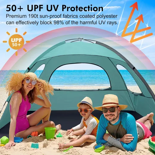 Vista 3 de WhiteFang - Tienda de campaña portátil con protección contra los rayos UV para la playa, refugio del sol para 3/4/6/8 personas, piso extensible