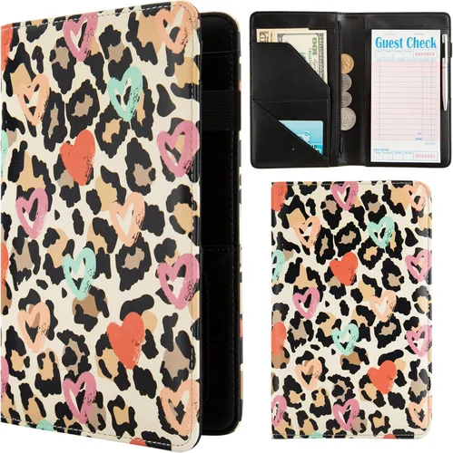 Vista 13 de Libretas de servicio para camarera, lindo organizador de piel con bolsillo para dinero, libreta con bolsillo con cremallera, porta cheques