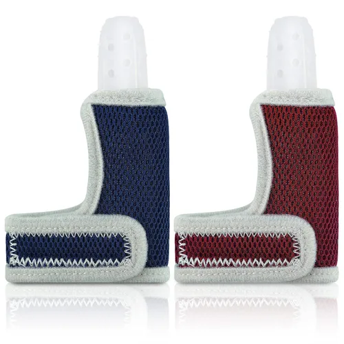 Vista 8 de Juego de 2 protectores de dedos de silicona para bebés pequeños con banda de muñeca transpirable para evitar que los niños chupen los dedos (azul)