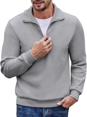 COOFANDY Suéter de manga larga con cuello alto falso para hombre, con cremallera de un cuarto, suéter tipo polo de pana casual