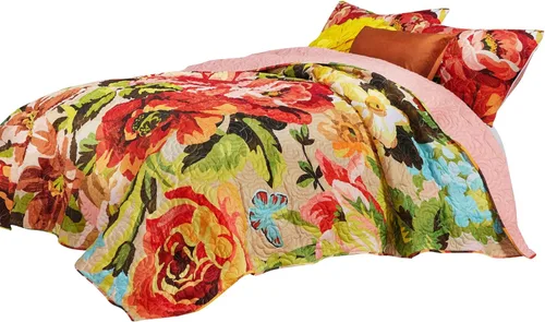 Vista 2 de Benjara Dahl - Juego de edredón de 3 piezas, 2 fundas de almohada, relleno de poliéster, multicolor