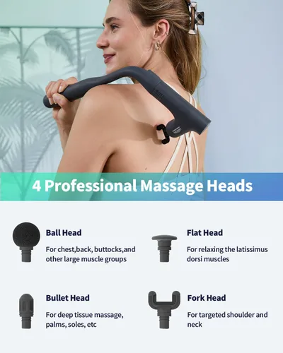 Vista 6 de 3-en-1 Pistola de masaje desmontable de tejido profundo, masajeador de espalda ergonómico con mango extensible para alivio del dolor, masajeador