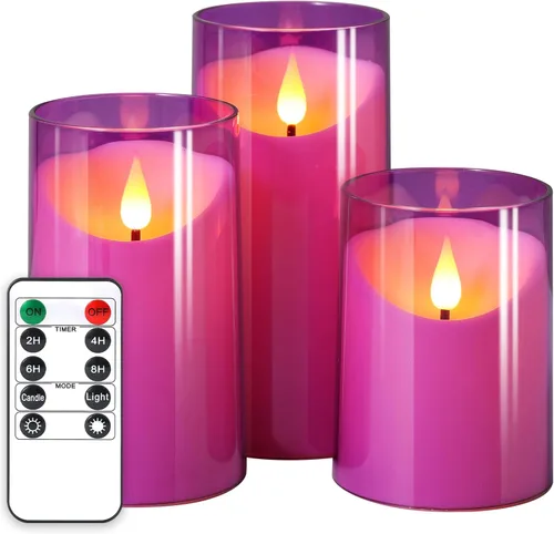 Vista 17 de NURADA Velas sin llama con control remoto y temporizador: juego de 2 velas LED acrílicas con mecha 3D que funcionan con pilas, velas falsas