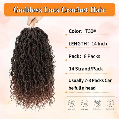Vista 2 de Wodun Goddess Locs - Cabello de ganchillo de 14 pulgadas, 8 paquetes de cabello sintético de ganchillo, cabello de ganchillo previamente enrollado
