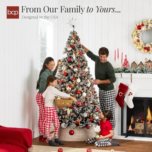 Vista 4 de Best Choice Products Árbol de Navidad negro preiluminado, abeto artificial flocado de 4.5 pies, decoración navideña con 200 luces, 400 puntas