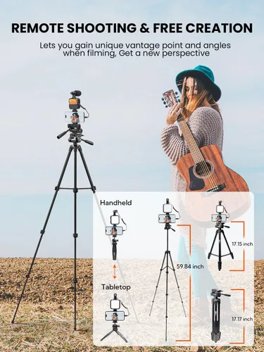 Vista 2 de USKEYVISION Kit de inicio de vlogging para iPhone y Youtuber, equipo de creación de contenido para iPhone 16/15Pro Max con trípode extensible