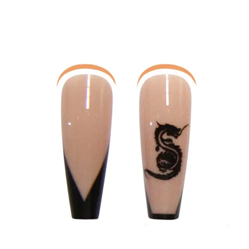 Vista 2 de Uñas postizas francesas a presión, uñas postizas largas de acrílico con forma de ataúd de cobertura completa, uñas postizas de bailarina
