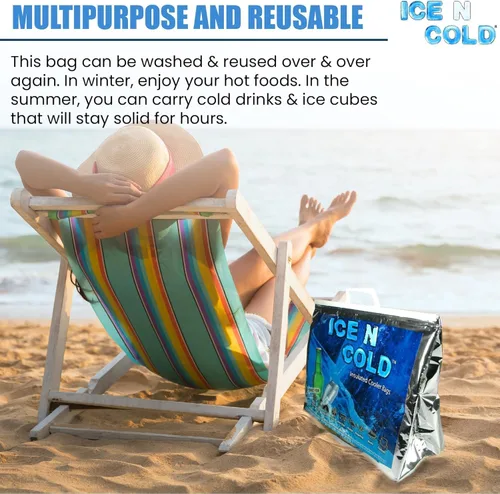 Vista 6 de ICE N COLD Bolsa térmica aislada – Capacidad XL de 40 libras (paquete de 5) Ligero, suave, plegable Ideal para comestibles, camping, senderismo