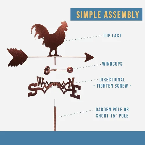 Vista 3 de SWEN Products Veleta de pollo gallo (montaje ajustable incluido)