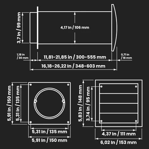 Vista 2 de Repa Market Kit de ventilación de plástico de 4 pulgadas, ajustable, cubierta de ventilación de secadora con listones y conector de tubería