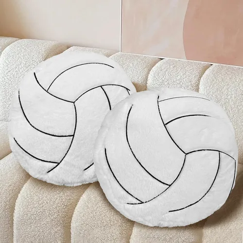 Vista 7 de Almohada de voleibol, suave y esponjosa, almohada de felpa redonda de voleibol, almohada deportiva, almohada decorativa en forma de voleibol