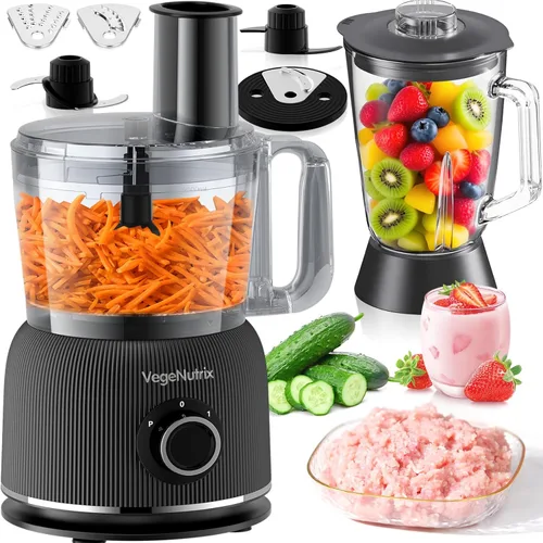 Combo de procesador de alimentos y licuadora, picadora de alimentos de 88 onzas para carne, verduras y masa, licuadora de tarro de vidrio de 70