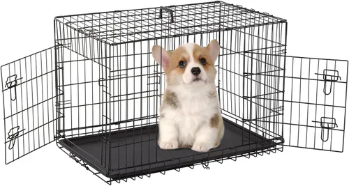 Vista 8 de FDW Jaula para perros grandes de 48 pulgadas plegable de metal para mascotas, doble puerta con panel divisor para interiores y exteriores, bandeja
