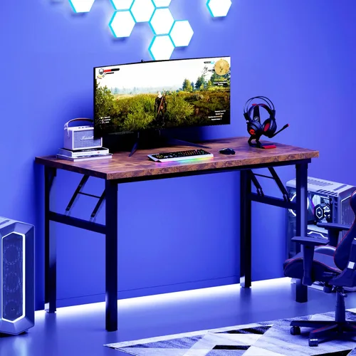 Vista 224 de DlandHome Escritorio plegable pequeño de 31.5 pulgadas, escritorio de computadora para oficina en casa, mesa plegable para espacios pequeños,