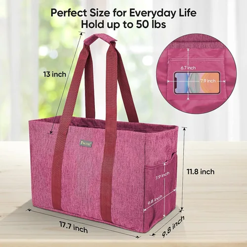 Vista 4 de BALEINE Bolsa de Utilidad Suave Extra Grande de 9 Galones, Bolsa de Almacenamiento Plegable Reutilizable (Rosa Baya)