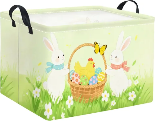 Vista 13 de HIYAGON - Cesta de Animales del Bosque Rectangular, Cesta de Almacenamiento para Bebé, Caja Organizadora de Almacenamiento, Caja de Decoración