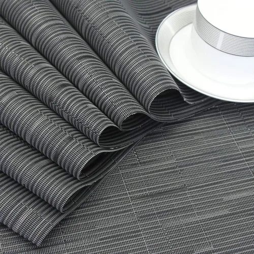 Vista 6 de Juego de 4 manteles individuales en forma de cuña para mesa redonda de cocina, de vinilo, antideslizantes, de plástico, lavables, color negro