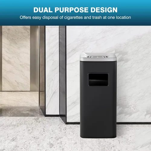 Vista 2 de IRONWALLS Bote de basura de acero inoxidable con tapa, cubo de basura comercial para interiores y exteriores, con cubo interior extraíble