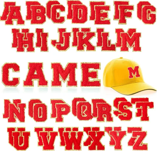 Vista 32 de WILLBOND 52 parches autoadhesivos de letras de felpilla de 2.2/2.8 pulgadas A-Z, calcomanías bordadas del alfabeto para ropa, bolsa, sombrero