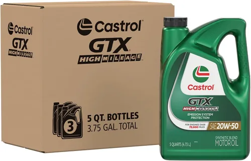 Vista 15 de Castrol GTX High Mileage 20W-50 Synthetic Blend Motor Oil, 1 Qt, Pack of 6