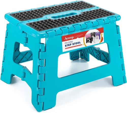 Vista 15 de ACSTEP Taburete plegable de 9 pulgadas, capacidad de 300 libras, taburete antideslizante con asa, taburetes plegables de plástico para niños, Negro