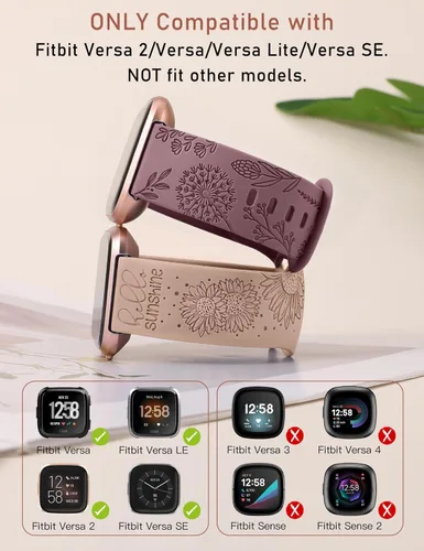 Vista 2 de Minyee Paquete de 2 correas con grabado floral compatibles con Fitbit Versa 2/Fitbit Versa/Versa Lite para mujeres, linda correa deportiva