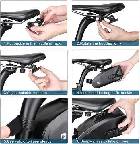 Vista 4 de Rhinowalk Bolsa de sillín de bicicleta impermeable para debajo del asiento, desmontaje rápido, resistente a la lluvia, bolsa de asiento de bicicleta