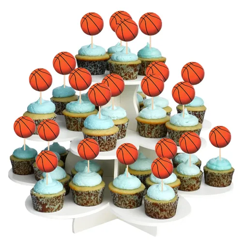 Vista 5 de 36 piezas de decoración de cupcakes de baloncesto con temática deportiva de estrella para base, temática deportiva, baby shower, jugadores