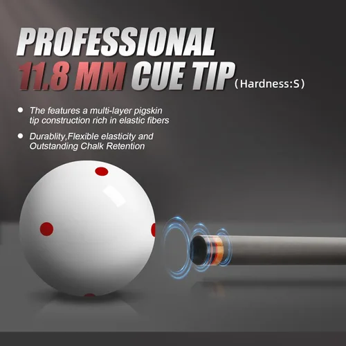 Vista 6 de Taco de piscina de fibra de carbono, eje de fibra de carbono premium, palos de billar Pro Taper con punta multicapa, agarre sin envoltura, junta