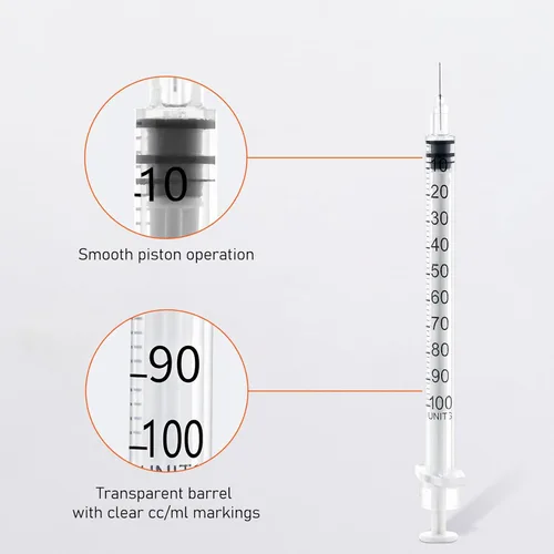 Vista 5 de Jeringa de calibre 31 de 1cc de 5/16 pulgadas - Jeringa U 100 de 1ml con aguja, suministros de laboratorio desechables, empaquetados