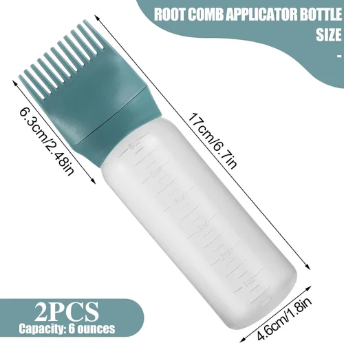 Vista 2 de Pimoys Botella aplicadora de aceite para el cabello, 6 onzas, paquete de 2 botellas aplicadoras de peine de raíz, botella de tinte para el cabello