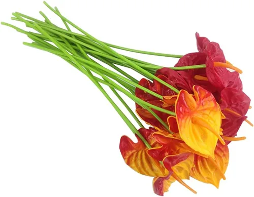 Vista 5 de 20 flores artificiales de anturio de tacto real, flores falsas para decoración del hogar, arreglos florales, ramos (rosa)