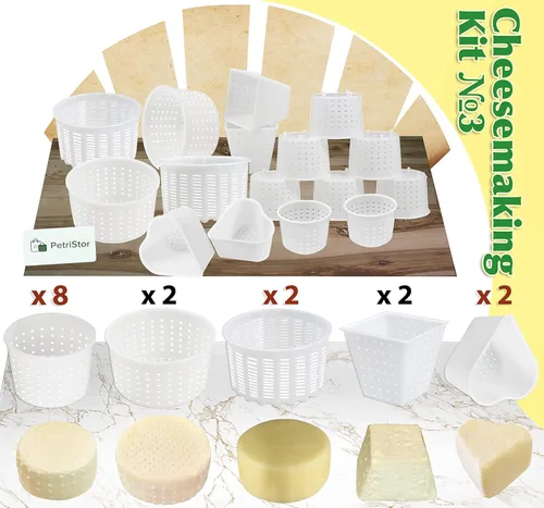 Vista 3 de Kit de fabricación de queso suave de 16 piezas para principiantes - Moldes de queso pequeños - Moldes de queso crema para hacer queso - Molde