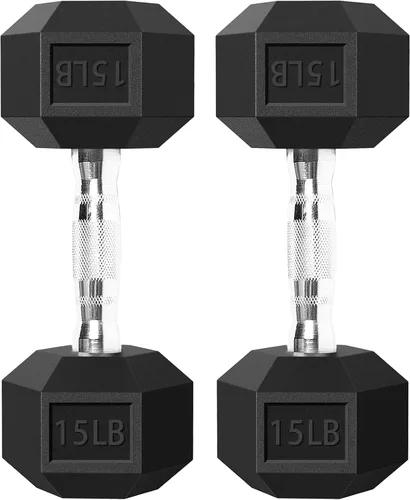 Vista 7 de Balelinko Rubber Grip Encased Dumbbell Cast Iron Weight with Anti-Slip Handle Dumbbell -Strength Training Equipment - Home Gym Accessories - Full