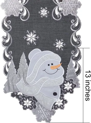 Vista 5 de Simhomsen Camino de mesa bordado de muñeco de nieve gris para decoraciones navideñas (13 x 69 pulgadas)