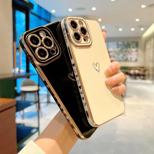 Vista 4 de Funda compatible con iPhone 11 Pro Max para mujeres y niñas, estética, bonita, de lujo, a la moda, diseño de corazón dorado, delgada de silicona, a