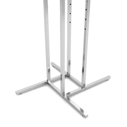Vista 4 de Perchero para ropa resistente de cromo con 4 brazos rectos ajustables, tubos cuadrados, ideales para exhibir ropa en tiendas