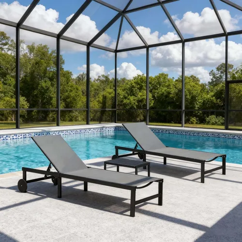 Vista 14 de PURPLE LEAF Juego de Sillas Tumbonas Reclinables para Exteriores, Silla Reclinable de Aluminio Ajustable con Ruedas y Mesa Auxiliar para Piscina