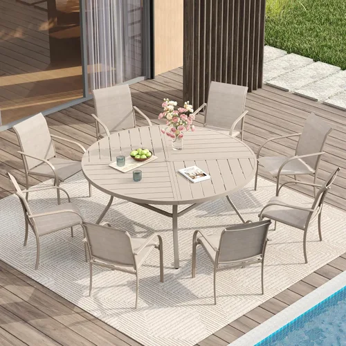 Vista 19 de VICLLAX Juego de comedor de patio de 7 piezas para 6, juego de muebles de exterior incluye mesa rectangular de 59 pulgadas para exteriores y 6