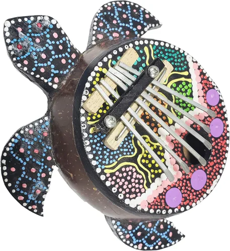 Vista 2 de Turtle Kalimba - Cuerpo de cáscara de coco amplifica el sonido, púas de acero, sonido resonante, increíbles notas musicales claras, tonos relajantes